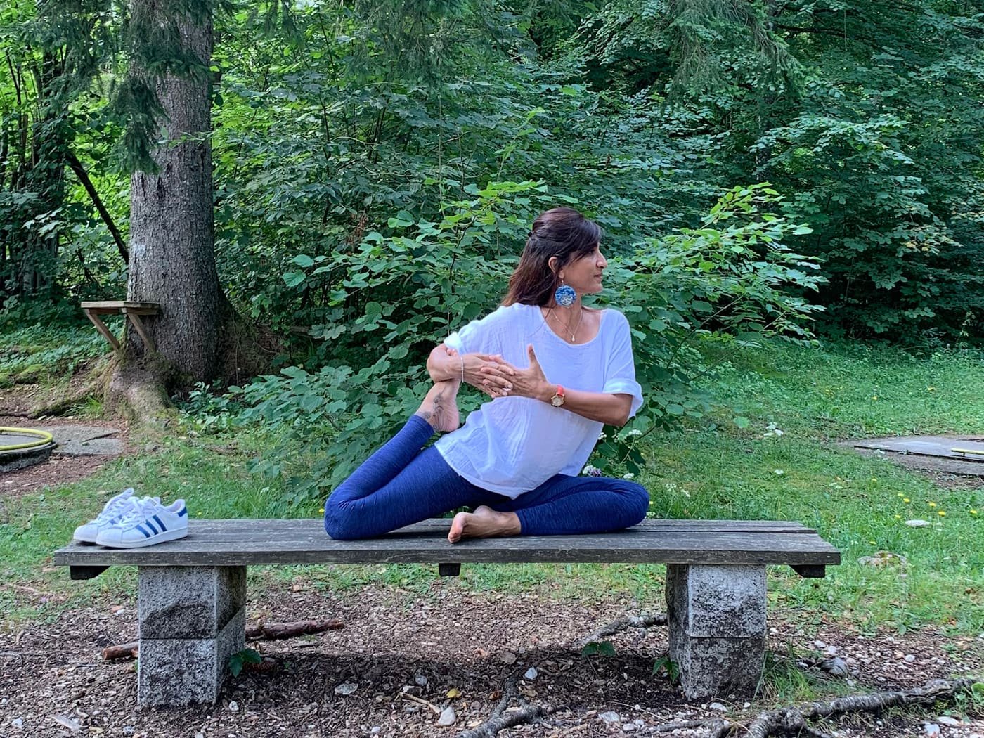 Yoga practice associated with Lakshyoga, in a quiet outdoor setting near Pasir Ris